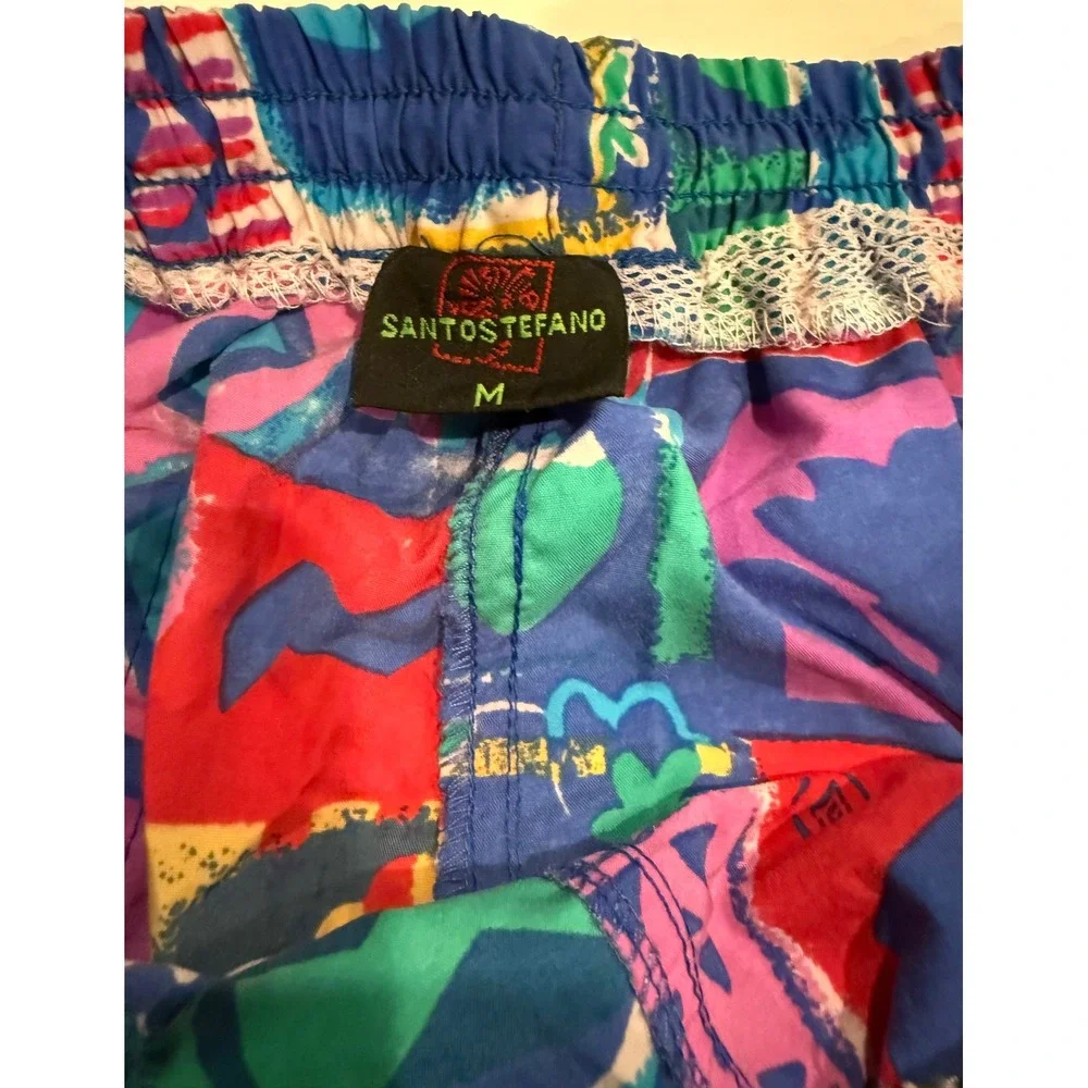 Vintage Santostefano Mens Abstract Geometric‎ Swim Trunks Multicolor Medium 90s